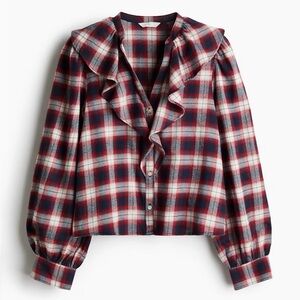 Red and Blue Plaid Ruffle Blouse